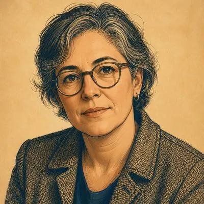Editorial illustration of Dana Whitmore holding a small telescope