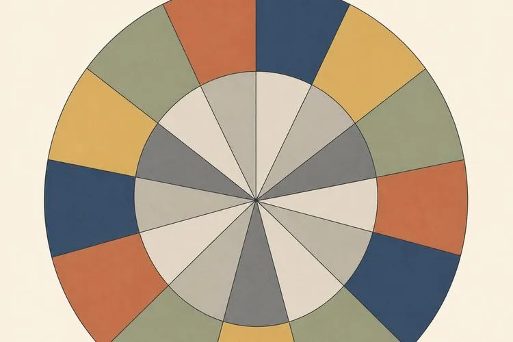 A two-ring zodiac wheel diagram: twelve equal wedges, the outer ring cycling through four element colors three times and the inner ring through three modality tones four times